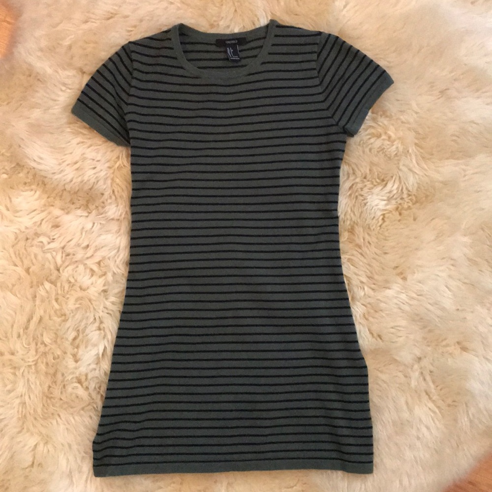 Green and black striped T-shirt dress